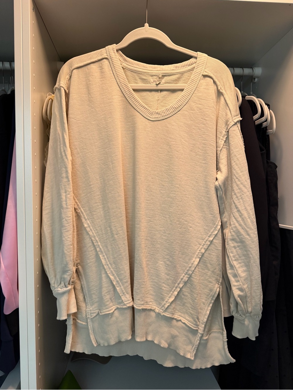 Pilcro Anthropologie Cream Oversized Raw Seam Sweatshirt XS
